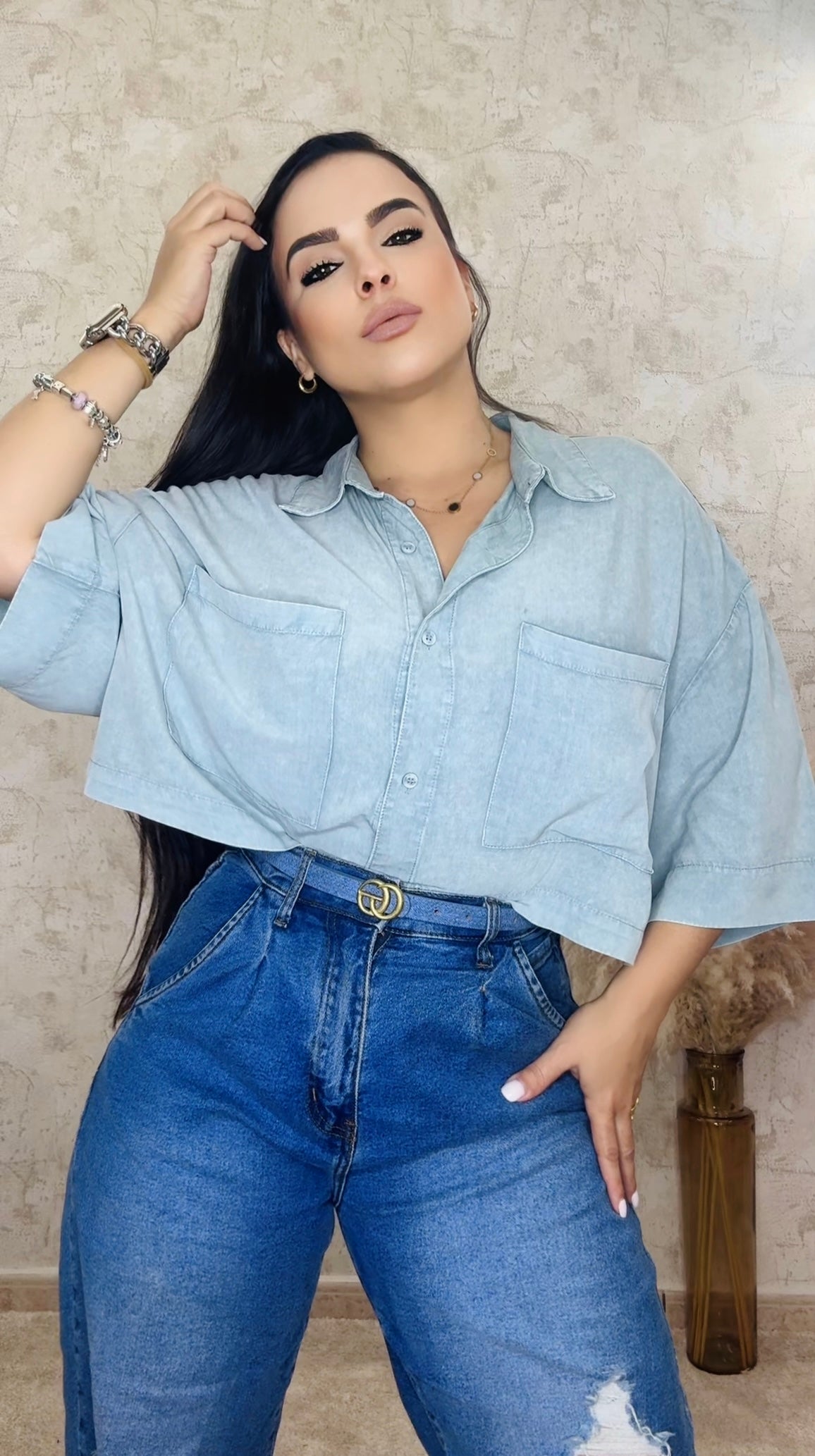 Blusa Crop light Denim