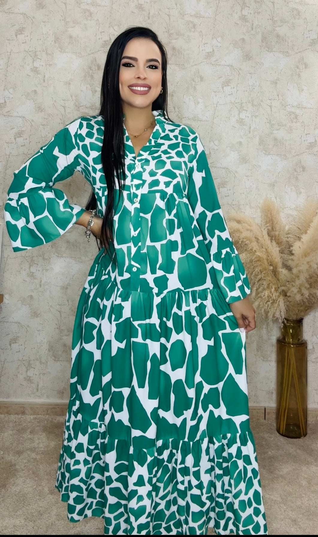 green giraffe print dress Preppy Pink Lime Green Giraffe Pattern Lime A-Line Dress by emrdesigns