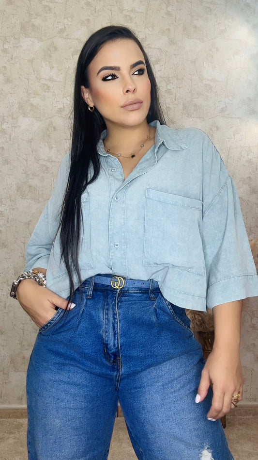 Blusa Crop light Denim