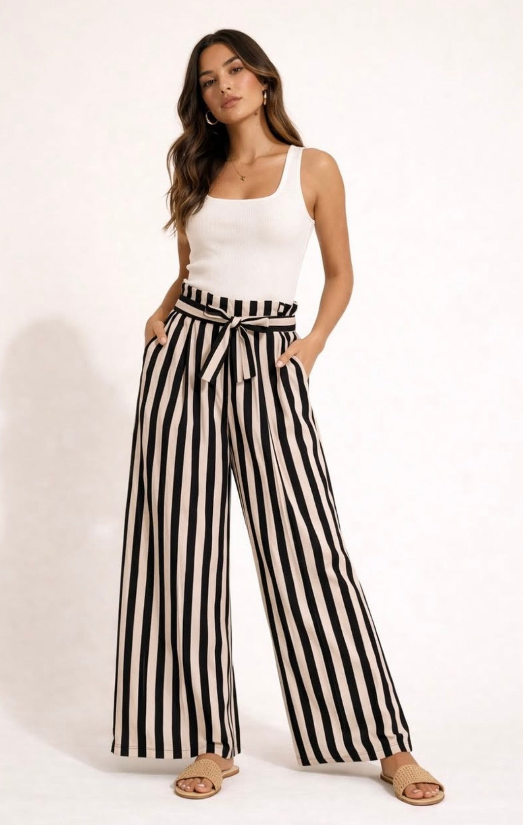Pantalón líneas con cinto / Italiana